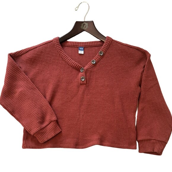 🧱 Old Navy Waffle-Knit Henley Sweatshirt | Size L (also fits S-M) - Picture 1 of 5